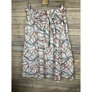 Umgee Large NWT Skirt Button Front Jewelry Chain Print Tie Belted White